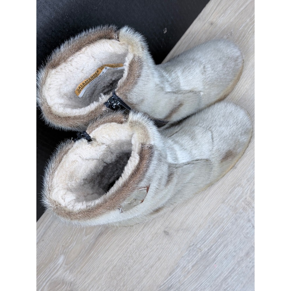 Salamander Vintage West Germany Fur Shearling Lined Winter Boots Spotted Tan 4 F - Picture 2 of 7
